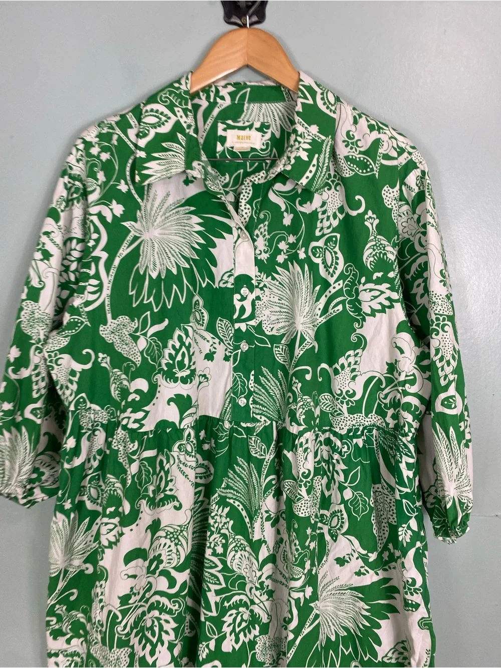 Anthropologie The Adaptive Bettina Poplin Tiered Shirt Dress Green White 2X - Picture 2 of 7